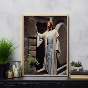 Jesus knackar på Antique Door Poster