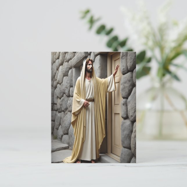 Jesus knackar på Antique Door Vykort (Stående Fram)