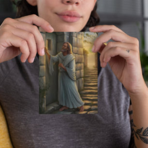 Jesus knackar på en strålande dörr kort