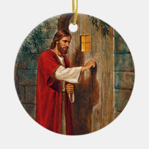 Jesus knackningar på dörren julgransprydnad keramik