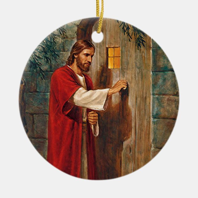 Jesus knackningar på dörren julgransprydnad keramik (Framsidan)