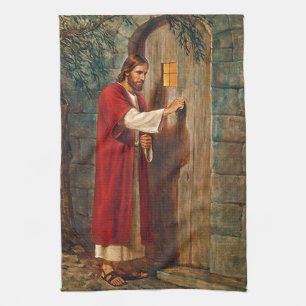 Jesus knackningar på dörren kökshandduk