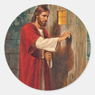 Jesus knackningar på dörren runt klistermärke