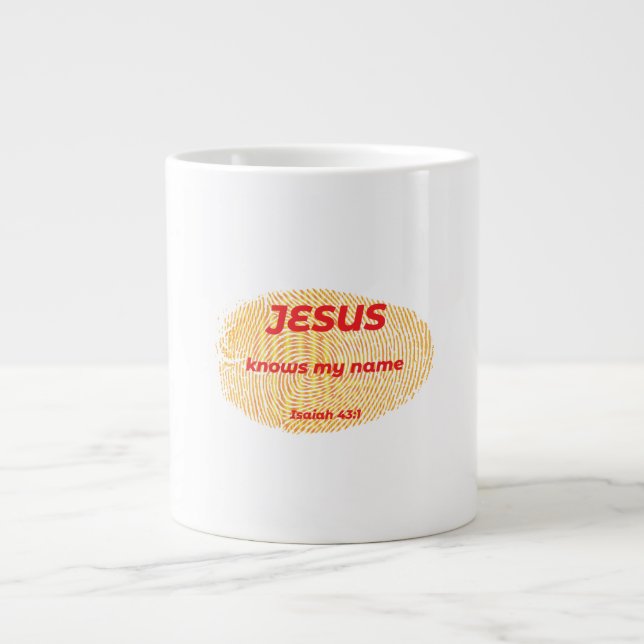 JESUS KNOWS MY NAMN JUMBO MUGG (Framsidan)
