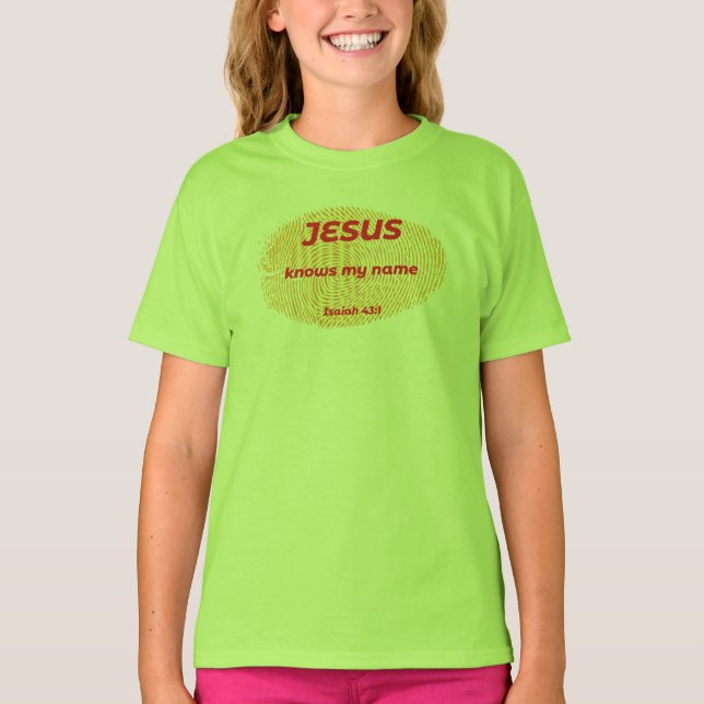 JESUS KNOWS MY NAMN T SHIRT (Framsida)