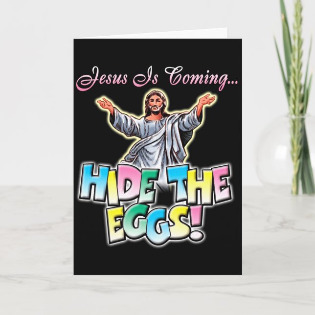 Jesus Kommer Göm Äggen T Shirt  Kort (Framsida)