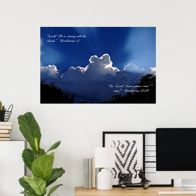 Jesus kommer in i Clouds inspiration Poster (Hemmakontoret)