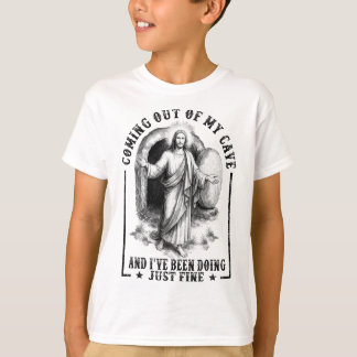 Jesus kommer ut ur min grotta och jag har mått rik t shirt