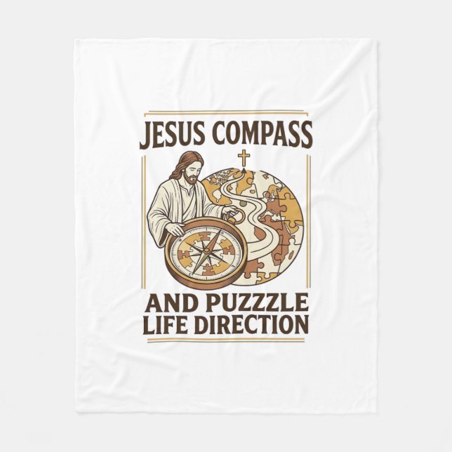 Jesus Kompass Och Pussel Livets Riktning Jesus Kom Fleecefilt (Framsidan)