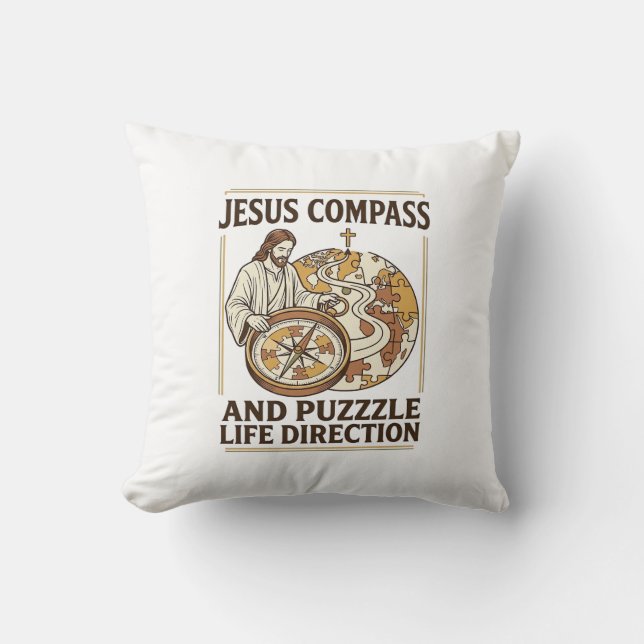 Jesus Kompass Och Pussel Livets Riktning Jesus Kom Kudde (Framsida)