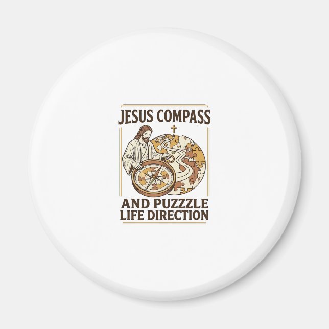 Jesus Kompass Och Pussel Livets Riktning Jesus Kom Magnet (Framsidan)