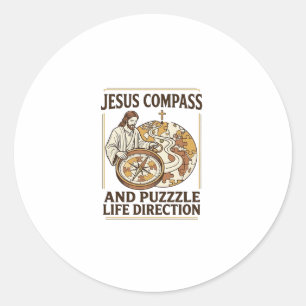 Jesus Kompass Och Pussel Livets Riktning Jesus Kom Runt Klistermärke