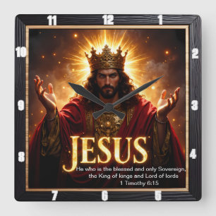 Jesus Konung Krona Robe Suverän Ära Fyrkantig Klocka