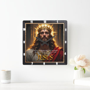 Jesus Konung Krona Suverän Majestät Roba Fyrkantig Klocka