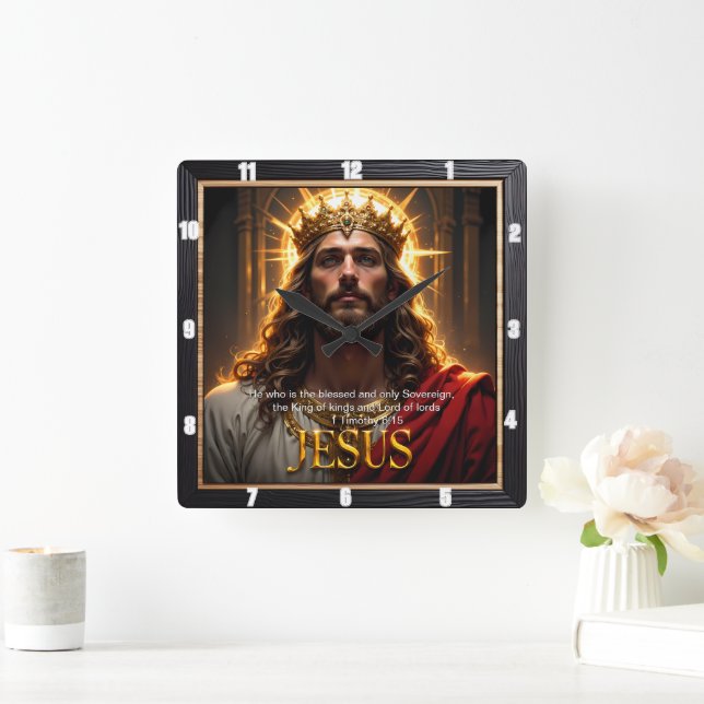 Jesus Konung Krona Suverän Majestät Roba Fyrkantig Klocka (Hem)
