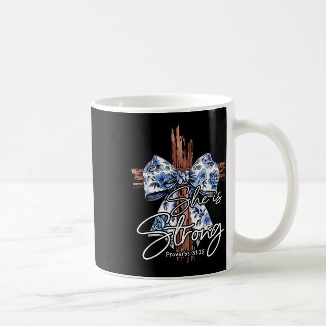 Jesus Kor Blommigt Blue Coquette, men hon är stark Kaffemugg (Höger)