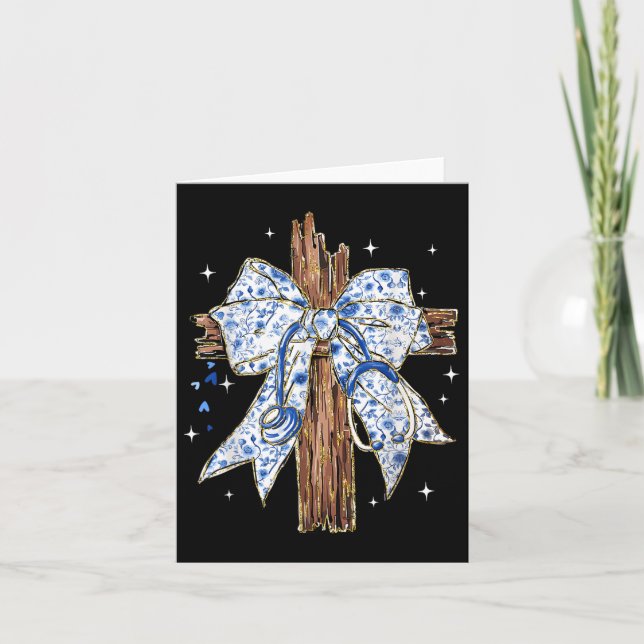Jesus Kor Blue Coquette Bow Nurse Stethoscope Ch Kort (Framsida)