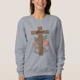 Jesus kors med korallblommor ordkonst t shirt