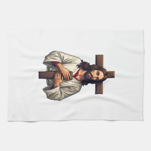 Jesus Kors Porträtt Vintage Gravyr Tröja 2 Kökshandduk