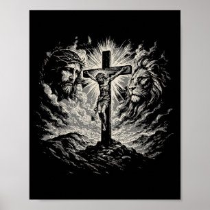 Jesus Kors Vintage 90s Stil Lejonet Av Juda Kristu Poster