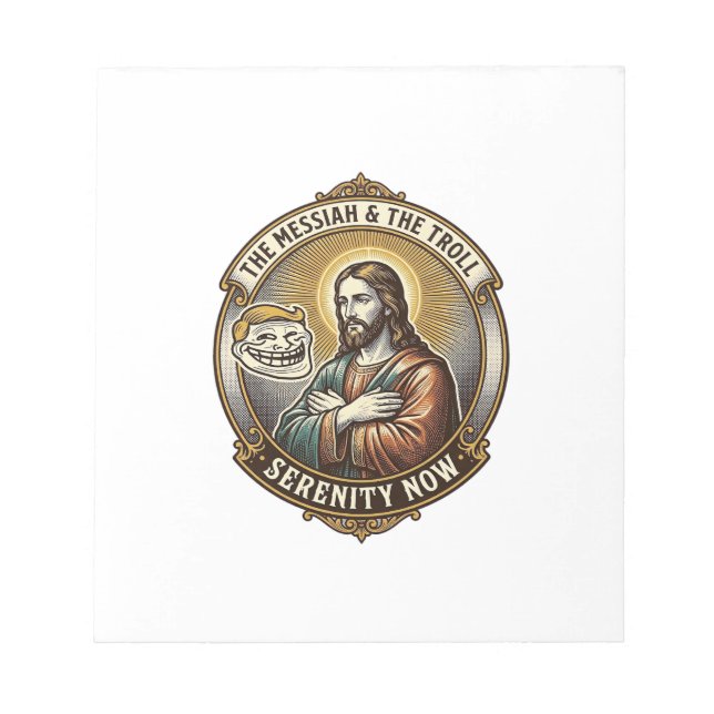 Jesus korsar armar Internet Troll Face Emoji Humor Anteckningsblock (Framsida)