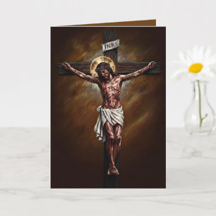 Jesus korsfäst Blå Påskkort Brun Kort