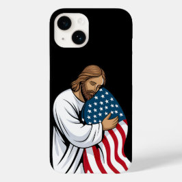 Jesus kramar amerikansk flagga