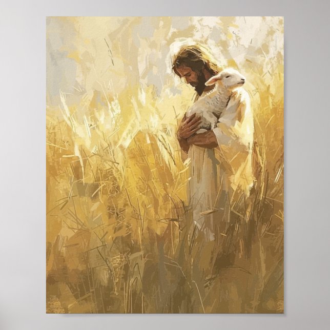 Jesus kramar lamm – Snälle herde barn Poster (Framsidan)