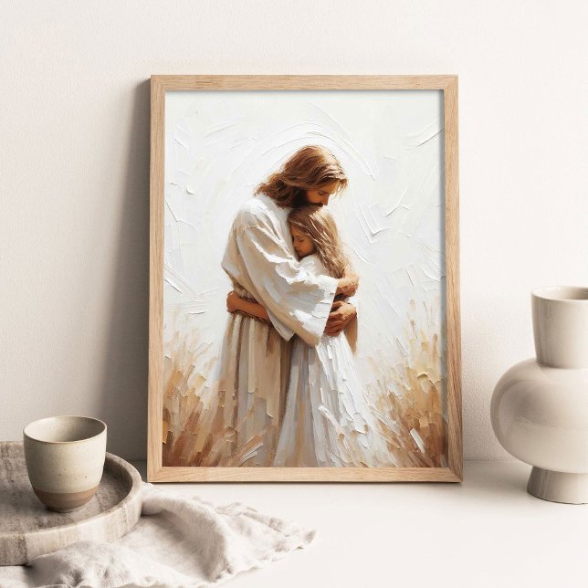 Jesus kramar liten flicka, kristen målning, Jes Poster (Skapare uppladdad)