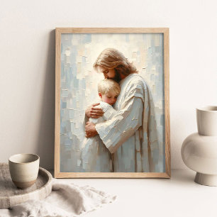 Jesus kramar pojke, kristen konst, Jesus och pojke Poster