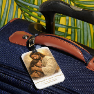 Jesus kramar sin dotter – evig kärlek Post-it Bagagebricka