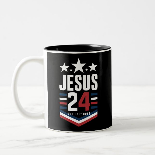Jesus Kristus 2024 President USA: s valpolitik Två-Tonad Mugg (Vänster)