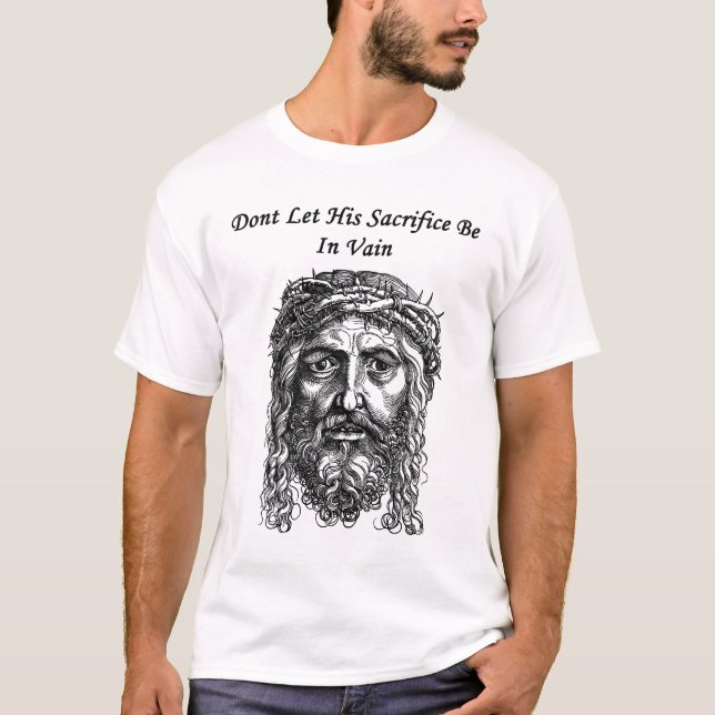 Jesus Kristus Ansikte Sacricistpriset, bibelcitat T Shirt (Framsida)