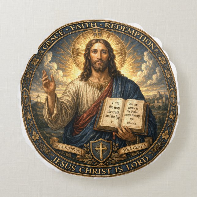 Jesus Kristus är Herre Rund Kudde (Framsidan)