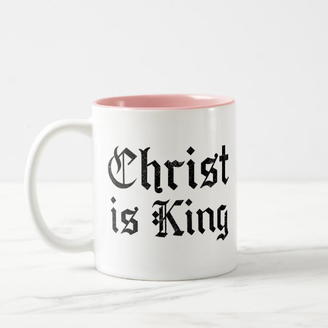 Jesus Kristus Är Kung Gothic Blackletter Grunge Ko Två-Tonad Mugg (Vänster)