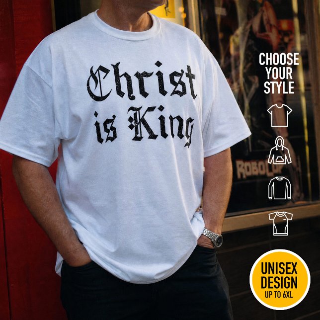 Jesus Kristus Är Kung Gotisk Blackletter Grunge Ko T Shirt (Heavyweight Streetwear Christian T-Shirts & available oversize 3XL, 4XL, 5XL, 6XL. Choose your style)