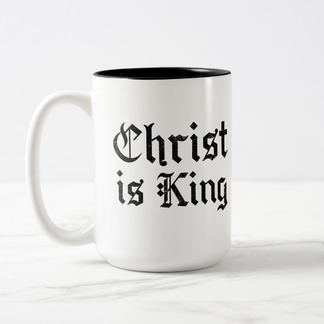 Jesus Kristus Är Kung Gotisk Blackletter Grunge Ko Två-Tonad Mugg (Vänster)