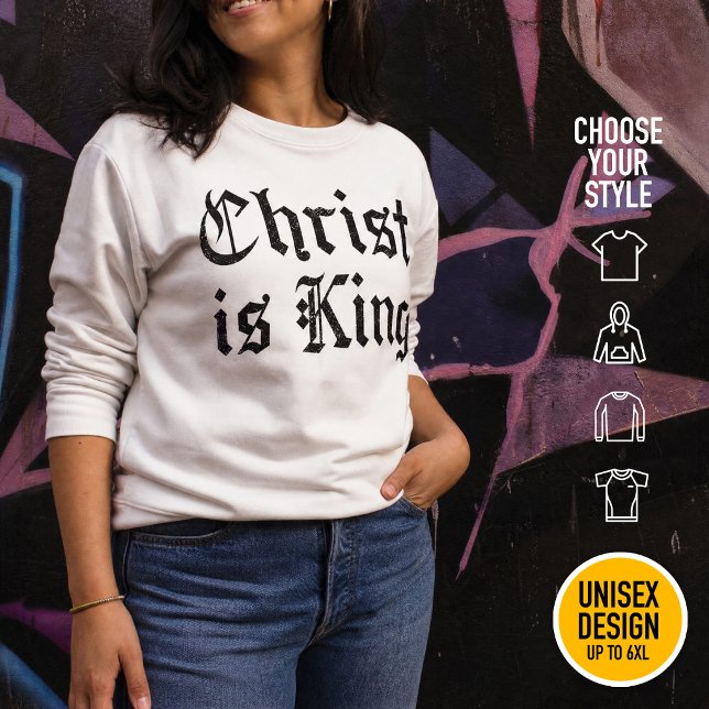 Jesus Kristus är Kung - gotisk grunge eroderad sti T Shirt (Heavyweight Streetwear Christian T-Shirts & available oversize 3XL, 4XL, 5XL, 6XL. Choose your style)