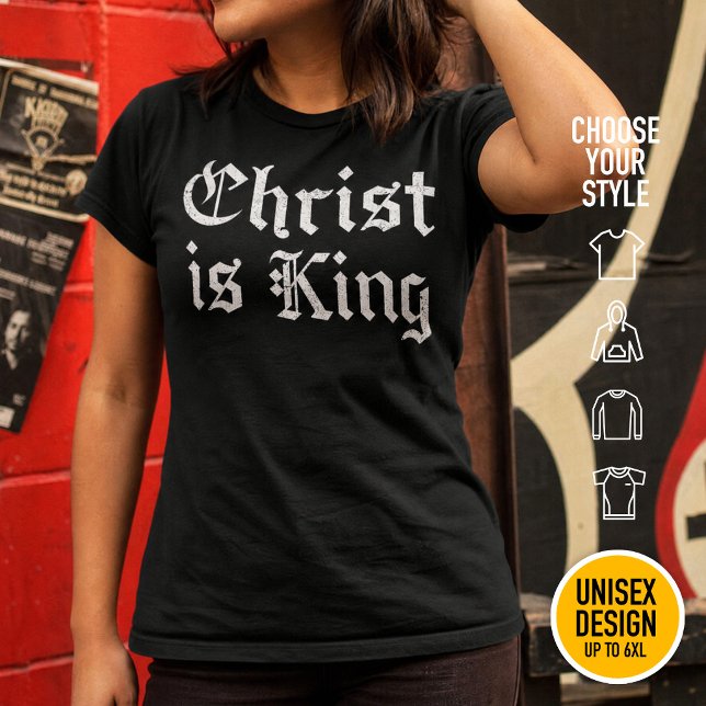 Jesus Kristus är Kung - gotisk grunge eroderad sti T Shirt (Heavyweight Streetwear Christian T-Shirts & available oversize 3XL, 4XL, 5XL, 6XL. Choose your style)