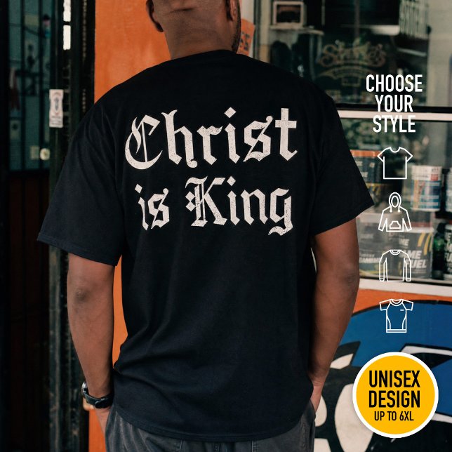 Jesus Kristus är Kung - gotisk grunge eroderad sti T Shirt (Heavyweight Streetwear Christian T-Shirts & available oversize 3XL, 4XL, 5XL, 6XL. Choose your style)