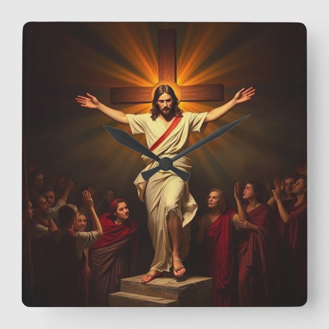 Jesus Kristus är Risen Wall Clock Fyrkantig Klocka (Framsida)