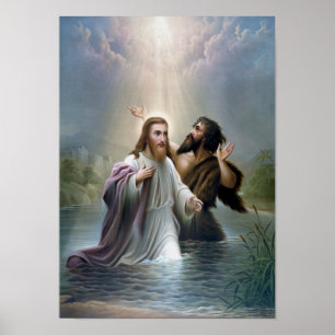 Jesus Kristus Baptism av John Baptist Poster