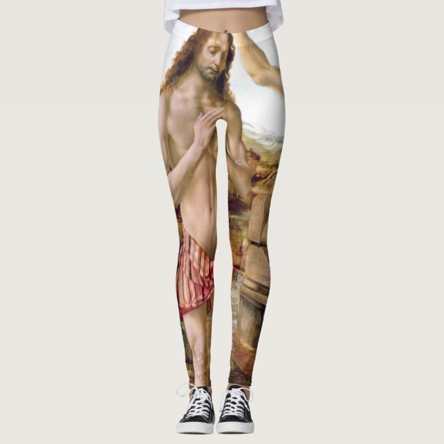 Jesus Kristus baptism av Leonardo Da Vinci Leggings (Framsida)