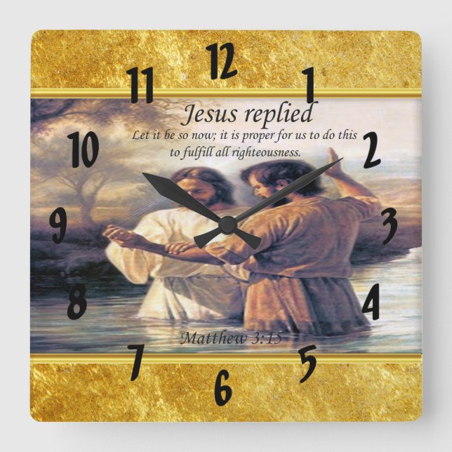 Jesus Kristus Baptism bild ett Fyrkantig Klocka (Framsida)