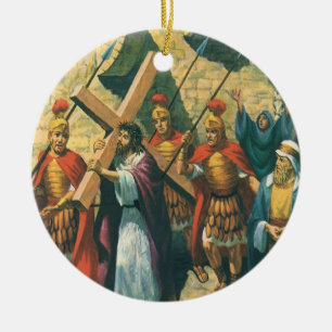 Jesus Kristus bärande korset till sin korsfästelse Julgransprydnad Keramik