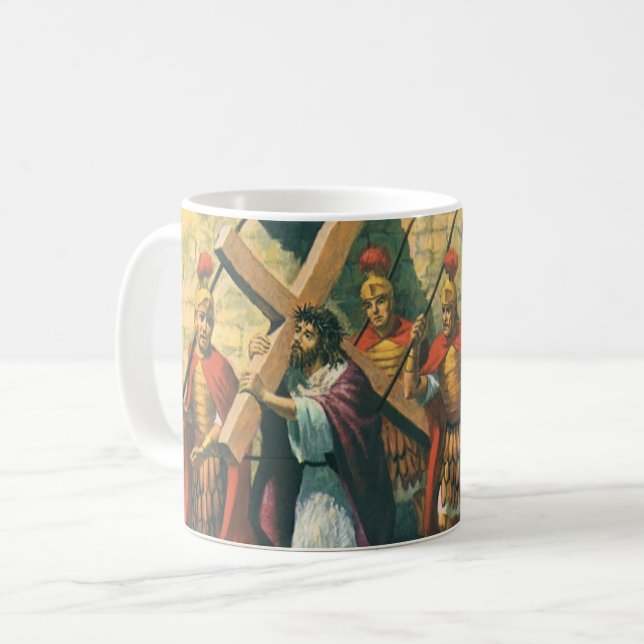 Jesus Kristus bärande korset till sin korsfästelse Kaffemugg (Framsida vänster)