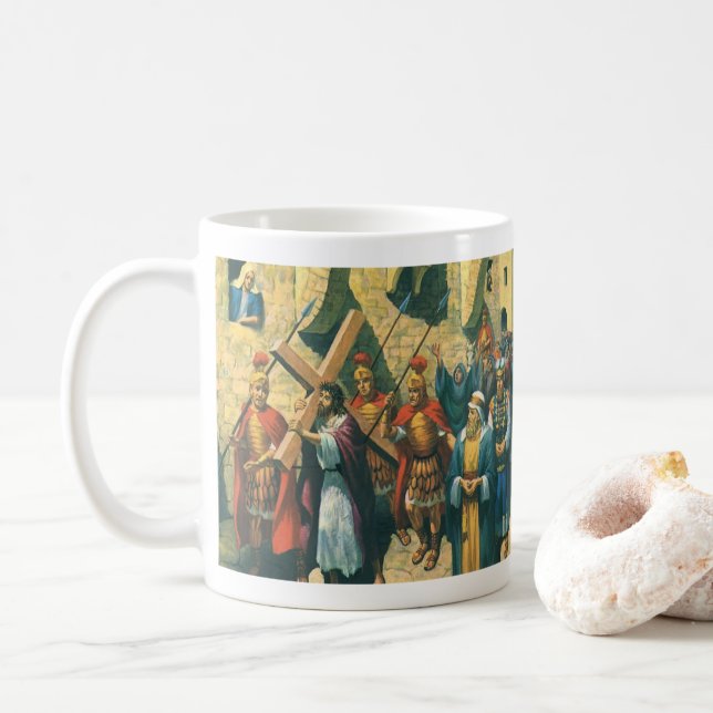 Jesus Kristus bärande korset till sin korsfästelse Kaffemugg (Med munk)