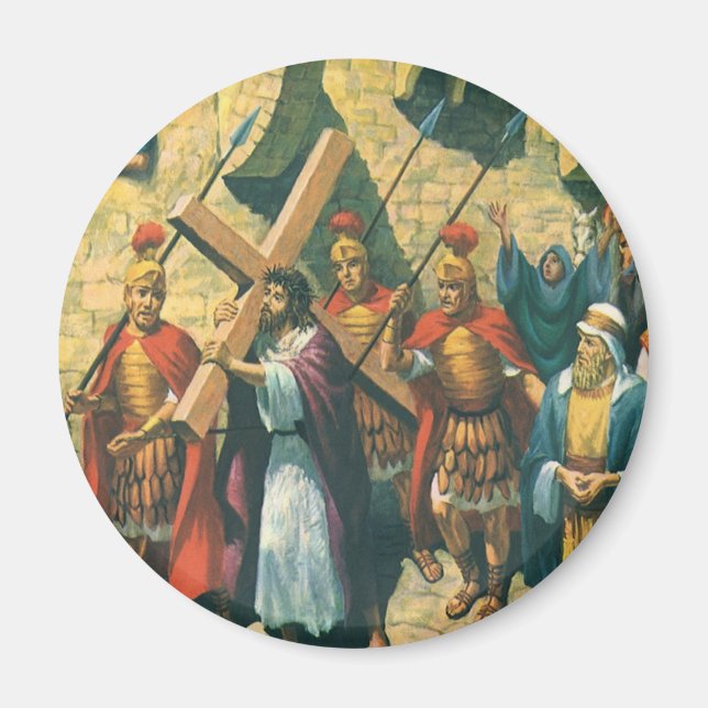 Jesus Kristus bärande korset till sin korsfästelse Magnet (Framsidan)