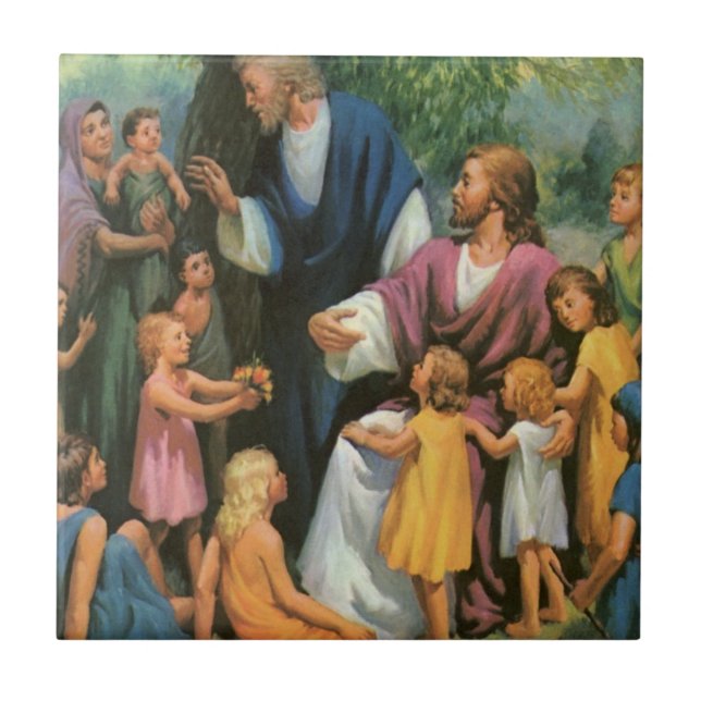 Jesus Kristus Blating Children, Vintage Religion Kakelplatta (Framsidan)