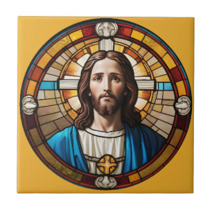 Jesus Kristus Circular Faux Stached Glass Circle Kakelplatta